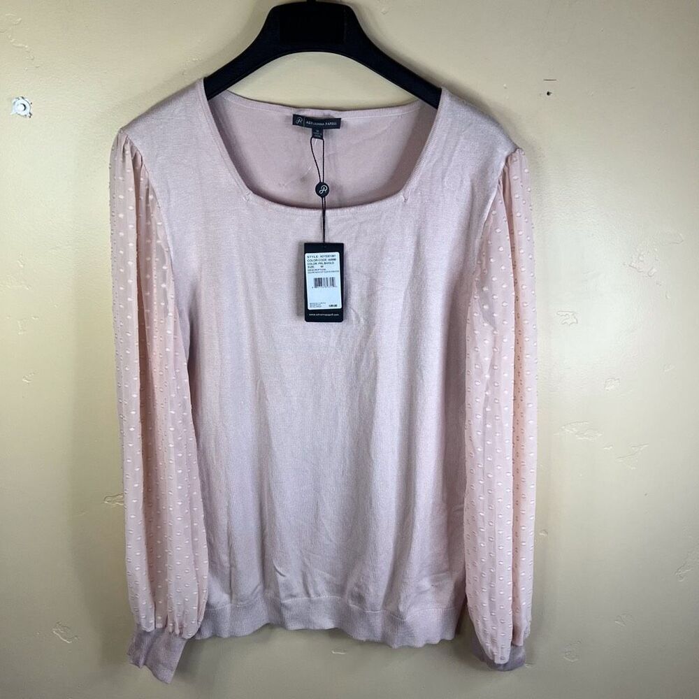 NWT Adrianna Papell Womens Patterned Sheer Arms Peach Sweater Size‎ Medium